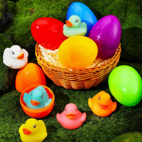 6 JOYIN Pcs Pre-Filled Easter Eggs with Light-up Floating Duck Bath Toys for Kid Toddlers Easter Eggs Hunt, Basket