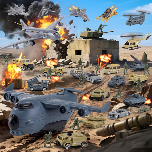 33 1 Playset XDUOYJOY in Military Airplane Toy with Army Men Action Figures, Army Toys with Vehicles Tanks Trucks Plane