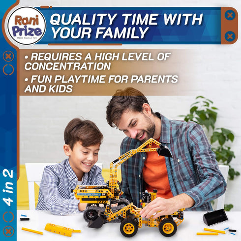 4-in-1 DIY Construction STEM Toy, 603-Piece Excavator Building & Robotics Kit for Boys & Girls 8-12