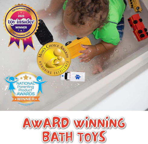 6 Car Combo Bath Toys for Babies and Toddlers - Mold Free, Non Squirting, BPA-Free, Safe Fun for 0-18 Months