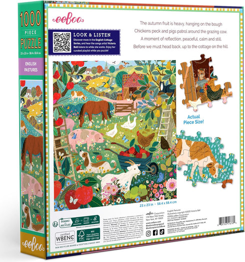 1000 23" 23" eeBoo Piece Puzzle - English Pastures Jigsaw Puzzle for Adults, Square x Made with Recycled Board