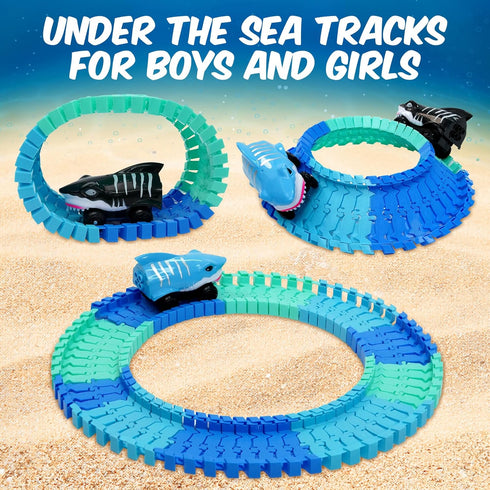 265pk Set 225 3 USA Toyz Ocean Race Tracks for Kids- Speedway Race Car Track with Flexible Roads, Shark Toy Cars