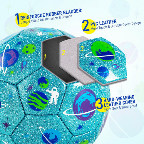 2 2 Pack 1 2 3 4 5 6 ZOOJOY Size Soccer Ball, Cartoon Balls with Pump Mesh Bag, Planet & Dinosaur Toddler Boys Toys