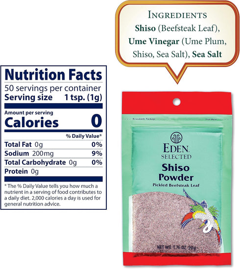 Eden Shiso Leaf Powder, Traditionally Made in Japan, Pickled Beefsteak Leaf, 1.76 oz