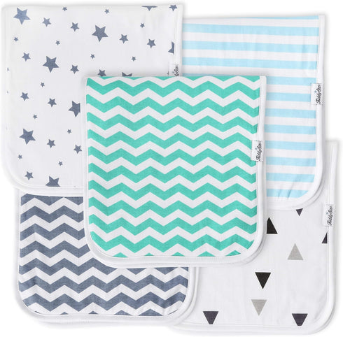 Premium Quality Organic Cotton 5 Pack Baby Burp Cloths – Large, Ultra Soft & Absorbent 3 Layer Burping Rags
