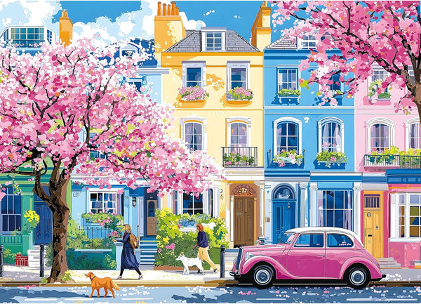 Puzzles for Adults 1000 Pieces Urban Cherry Blossom Spring Street and Pink