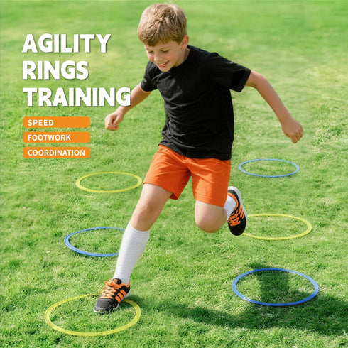 2-Set 20 (11-inch) 30 Hopscotch Rings, Round Hoops + Connectors, Agility Rings for Kids, Builds Gross Motor Skills