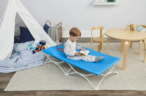Regalo My Cot Pals Small Portable Toddler Bed, Raccoon, Blue, 48x24.5x9 Inch (Pack of 1)
