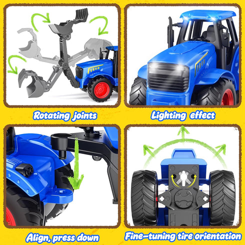 Set 3 4 5 6 7+ Funwee RC Tractor Toy with Light & Sound, Kids Farm Car Animal Trailer Wheels Remote Truck, Outdoor