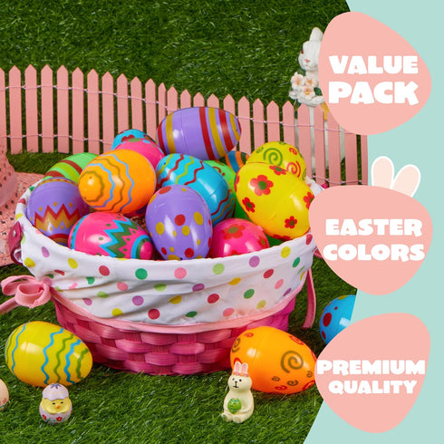 18 3.15'' JOYIN Toy PCs Plastic Printed Bright Easter Eggs, Over Tall Fillable Empty Eggs Bulks for Easter Hunt, Basket