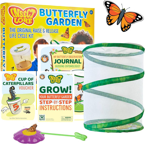Insect Lore Raise and Release Butterfly Garden Kit Caterpillar Habitat with redeemable