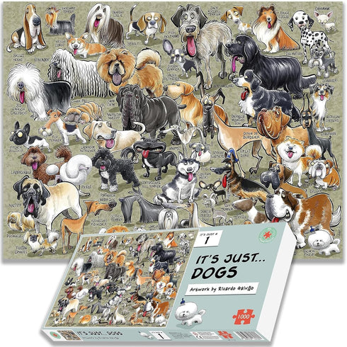 1000 Piece It's Just Dogs All Breeds Jigsaw Puzzles for Adults - Thick Pieces, Hi-Def Image Quality, 66cm X 50cm