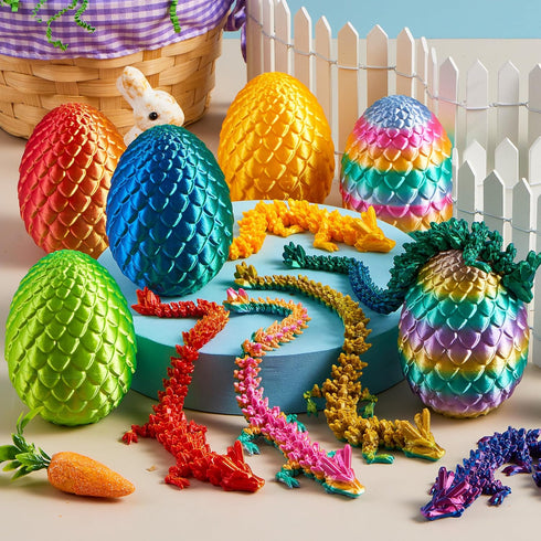 8Pcs 3D JOYIN Printed Dragon Eggs with Laster Color Dragon, Articulated Magic Toys, Easter Basket Stuffers for Kids
