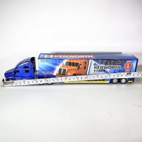 T700 1:68 Pullback KiNSMART Kenworth Container Truck, Scale, Die Cast Metal Model, Blue with Decals, Action