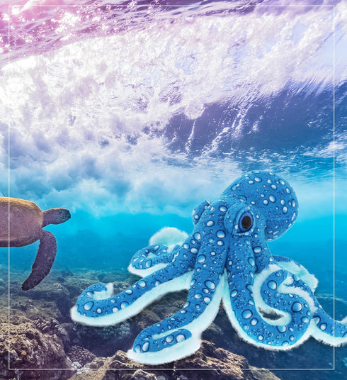 16 Inches DolliBu Large Octopus Stuffed Animal - Wild Collection Sea Animal Plush Blue Octopus, Adorable Stuffed