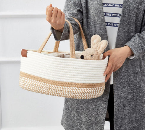 DECOMOMO XL Baby Caddy Organizer, Mother's Day Diaper Caddy Basket, Baskets for Baby Shower Gifts (Spiral Beige