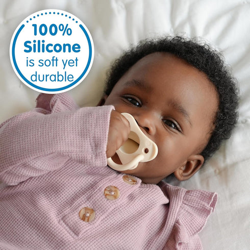 100% 0-6m, 4-Pack Dr. Brown's HappyPaci Silicone Baby Pacifier, Contoured One-Piece Design, Gray, Green, Ecru