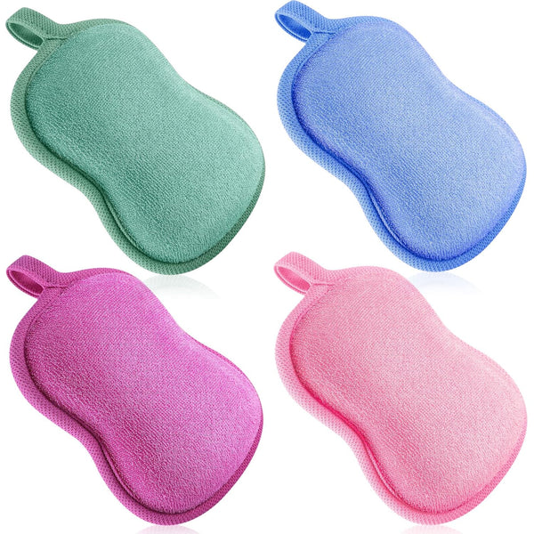 4 Pieces Baby Bath Sponge, Soft and Absorbent Cotton Sponge for Kids Babies (Red, Purple, Green, Blue)