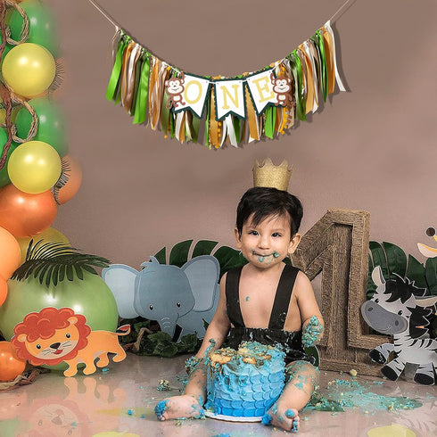 TUTOTU 1st Birthday Monkey Banner - Safari Jungle Party High Chair Decor