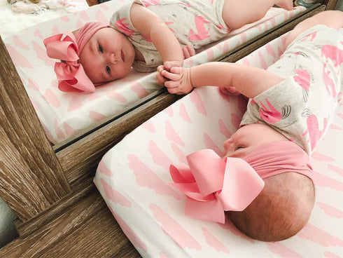 BaeBae Goods 4 Pack Premium Baby Girl Pure Jersey Machine Washable Pink and White Changing Table Cover Diaper Changing