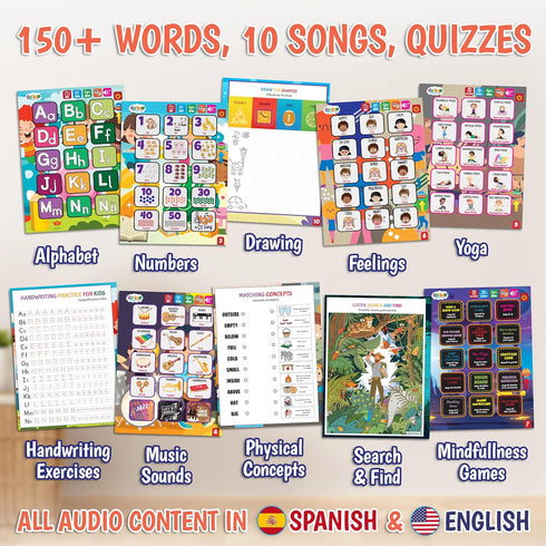 3-5 Interactive Bilingual Toy | Talking Busy Book for Toddlers | Spanish Workbook with Dry Erase Activities | Preschool