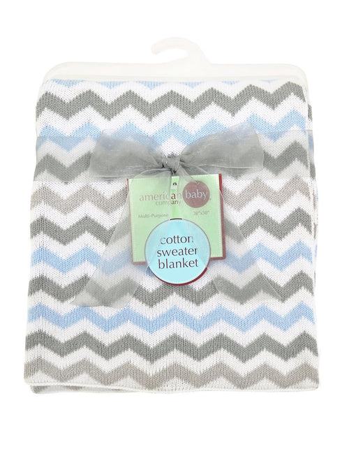 American Baby Company 100% Natural Cotton Sweater Knit Swaddle Blanket, Soft Breathable Blue for Boys and Girls