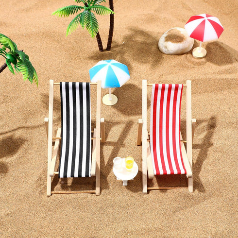 Mini Umbrella Palm Chair Beach Miniature Accessories for Dollhouse Outdoor Decorations