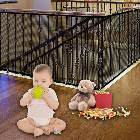 JIFTOK Ewaves Stairway Net - Baby Safety Rail, 180 inch x 32 inch, Banister Stair Net for Child, Small Pet, Indoor &