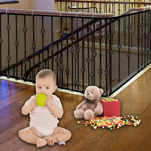JIFTOK Ewaves Stairway Net - Baby Safety Rail, 180 inch x 32 inch, Banister Stair Net for Child, Small Pet, Indoor &