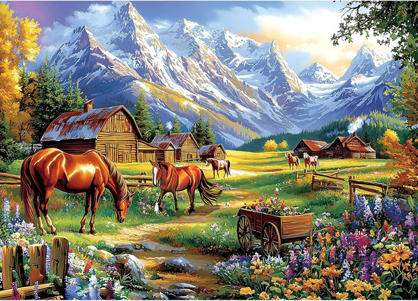 1000 Pieces Jigsaw Puzzles for Adults, Mountain Landscape Puzzles with Grazing Horses
