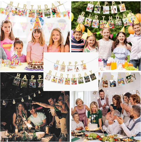 AVlovasd 2 Birthday Photo Banner with Strings of Fairy Lights for Children and Adult Birthday Party Decorations, Annual