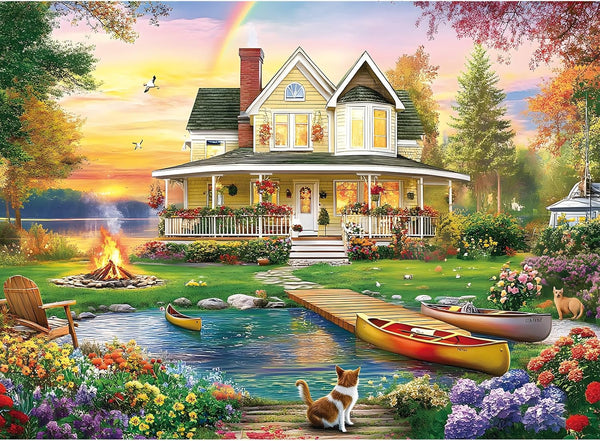 HQXXJW 300 Piece Puzzle for Adults, Large Piece Elderly Jigsaw Puzzle, Lakeside Villa