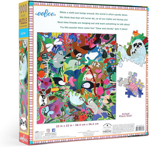 1000 eeBoo: Piece and Love Sloths Piece Square Adult Jigsaw Puzzle, Puzzle for Adults and Families, Glossy, Sturdy