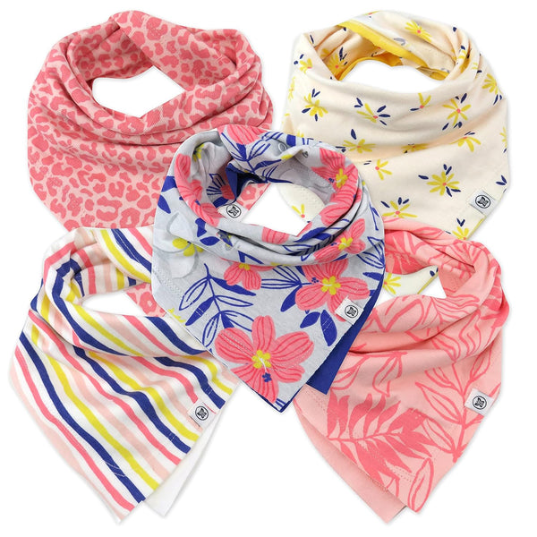 HonestBaby Girls Organic Cotton Bandana Drool Bib Multipack, 5-Pack Love Dove, One