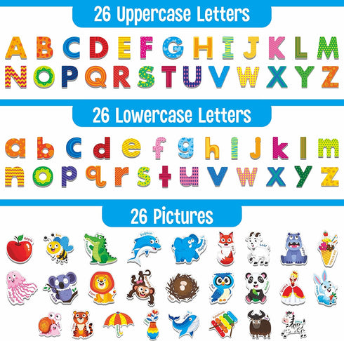 78 Magnetic Alphabet Set, 26 Uppercase, 26 Lowercase Letters & 26 Object Patterns, Educational Spelling Learning Toys