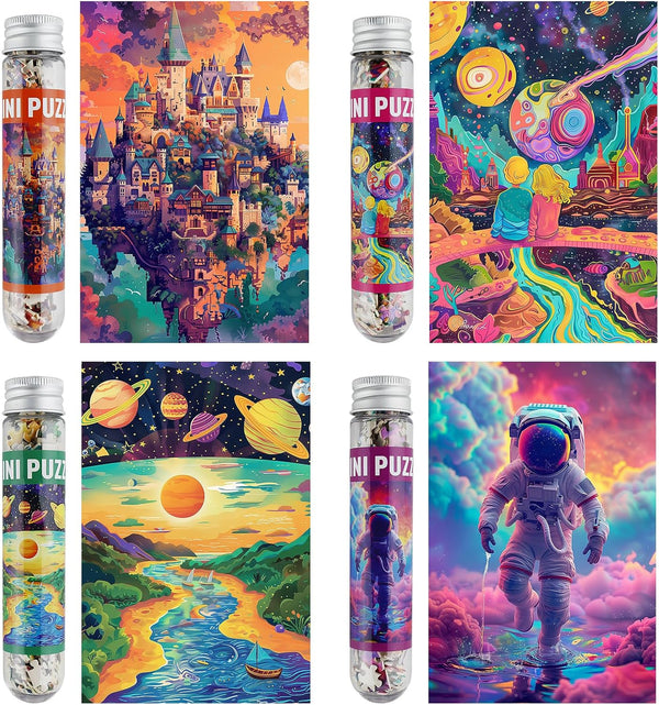 MISITU Small Jigsaw Puzzles for Adults, 150 Pieces Mini Puzzles, Astronauts Art Puzzles, Travel Puzzles, 4 Packs