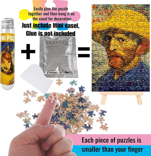 Small Jigsaw Puzzles for Adults, 150 Pieces Mini Oil Painting Puzzles, 3 Pcs with Mini Easel Included