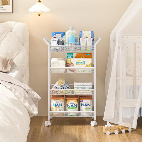 3IngSeagulls 4-Tier Baby Diaper Caddy Cart, Diaper Caddy Organizer and Storage, Rolling Utility Cart for Baby Supplies