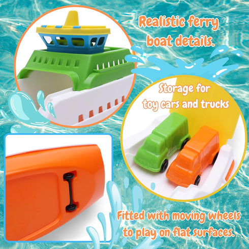 Toyland 39cm (15") 4 3 Colourful Ferry Boat with Moveable Ramps & Mini Cars - Kids Floating Water Toy - Pool & Bathtime