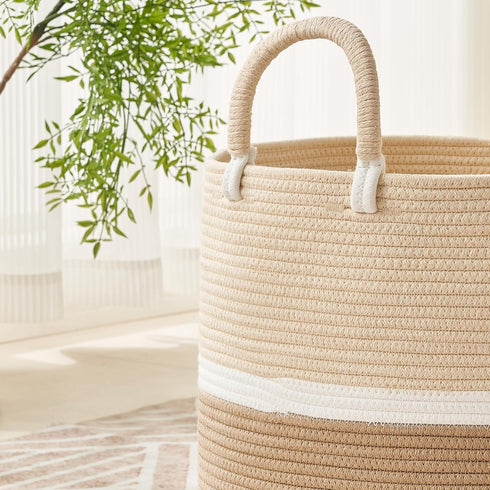 (18"x18"x16"),Woven KAKAMAY Large Blanket Basket Baby Laundry Hamper for Storage, Cotton Rope Blankets Baskets