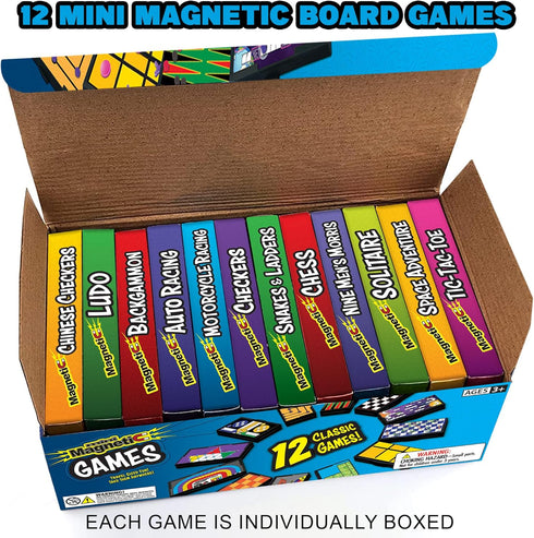12 5" Gamie Magnetic Board Travel Games for Kids, Includes Retro Fun Games - Compact Design, Individually Boxed Travel