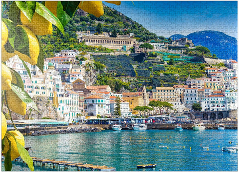 MyPuzzle Panoramic View of Beautiful Amalfi, Hills Leading Down to The Coast, Campania, Italy, Premium 1000 Piece
