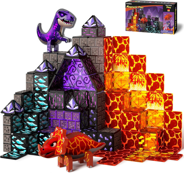 GobiDex Dinosaur Toys Magnetic Tiles Lava Cave Dinosaur World Set - Magnetic