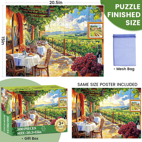 DAGIRT 500 500 500 20.5 15 Inch Jigsaw Puzzles Pieces for Adults Natural Wine Estate, Piece Vineyard Piece Puzzles