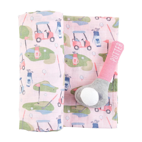 Set Pink Golf Swaddle and Rattle - Adorable Baby Essentials