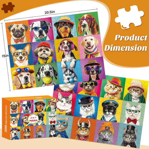 Nitktaia 2 Pack 300 8-10 10-12,Glossy Idea,20.5x15 Piece Puzzle for AdultsBeautiful Cats Dogs Puzzle for Adults