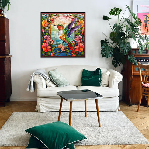 Hummingbird Puzzles for Adults, 1000 Pieces Stained Glass Spring Bird Flower Art Puzzle, Challenging Home Decor.