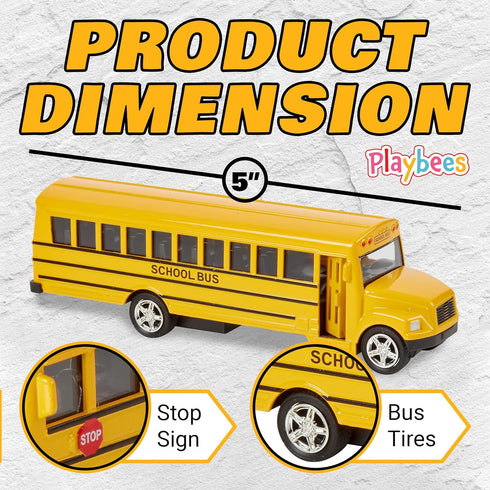 Long-Nose School Bus Die Cast Metal Model Toy Car, 6 Inches with Pullback Action for Gifts