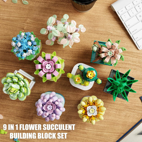 TYCOLE 9 1 Set-Creative 8-12(832 in Tiny Flowers Succulents Artificial Plant Botanical Building Block Toy, Botanical