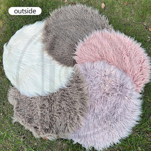 Newborn Photo Props Faux Fur Round Blanket, 23.6 inch Soft Baby Boy Girl Photo Mat, Light Pink
